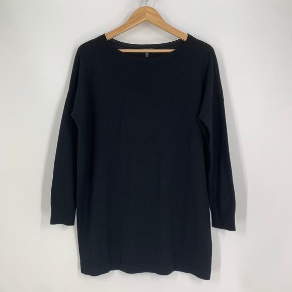 Eileen Fisher 100% Merino Wool Long Sweater, Black - Picture 1 of 9